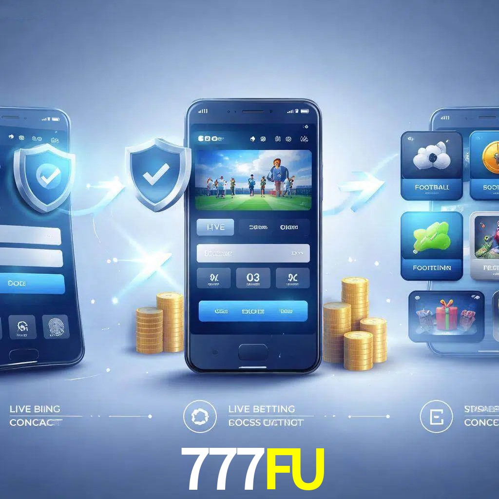 Pasos de acceso a la app 777FU en pantalla de teléfono móvil