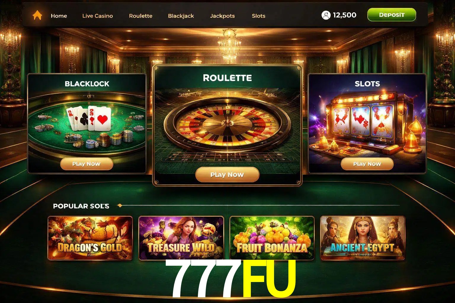Vista de la plataforma 777FU Casino mostrando categorías organizadas de juegos en línea